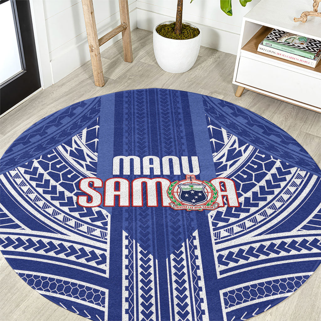 Manu Samoa Rugby 2026 Round Carpet Samoan Pattern LT14 Blue - Polynesian Pride