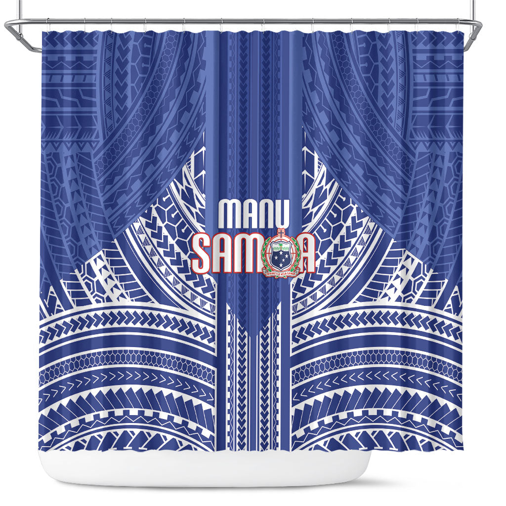 Manu Samoa Rugby 2026 Shower Curtain Samoan Pattern LT14 Blue - Polynesian Pride
