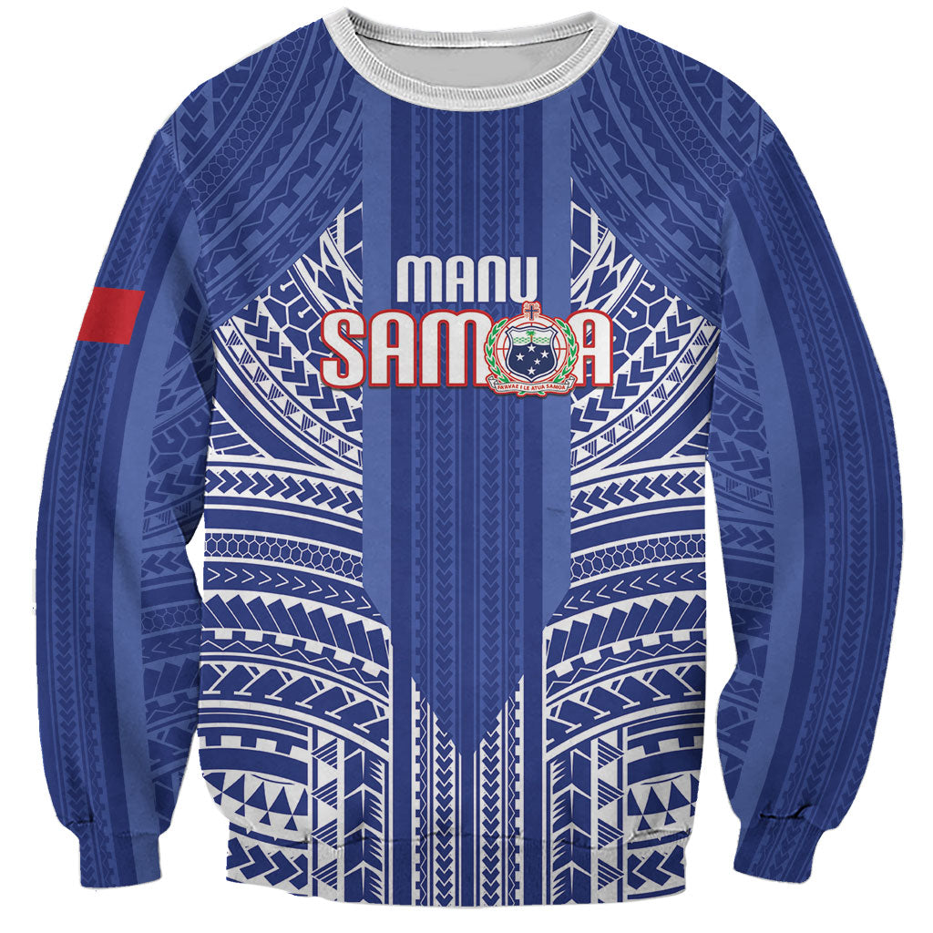 Custom Manu Samoa Rugby 2026 Sweatshirt Samoan Pattern LT14 Unisex Blue - Polynesian Pride