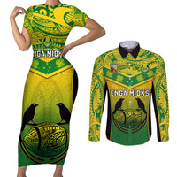 Papua New Guinea Rugby Couples Matching Short Sleeve Bodycon Dress and Long Sleeve Button Shirts Enga Mioks PNG Polynesian Pattern LT14 Green - Polynesian Pride