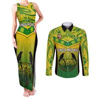Papua New Guinea Rugby Couples Matching Tank Maxi Dress and Long Sleeve Button Shirts Enga Mioks PNG Polynesian Pattern LT14 Green - Polynesian Pride