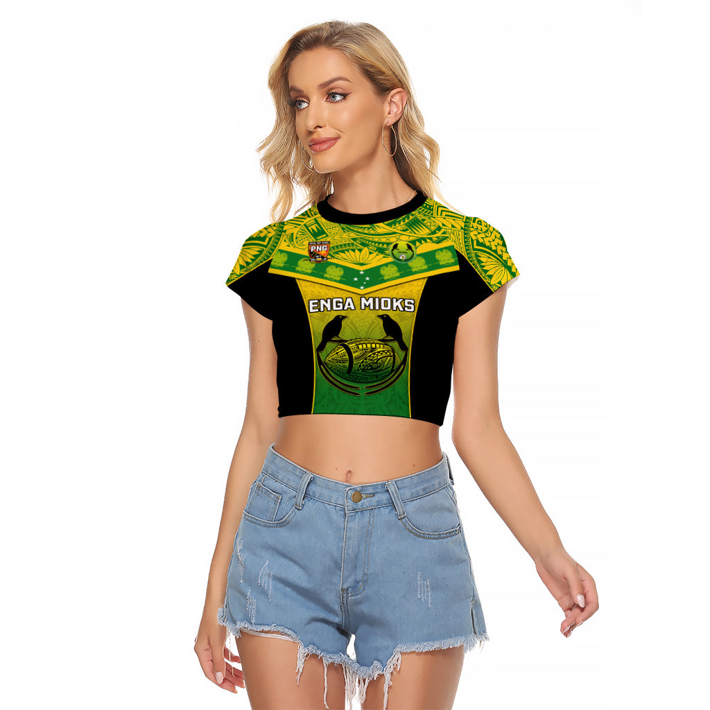 Papua New Guinea Rugby Raglan Cropped T Shirt Enga Mioks PNG Polynesian Pattern LT14 Female Green - Polynesian Pride