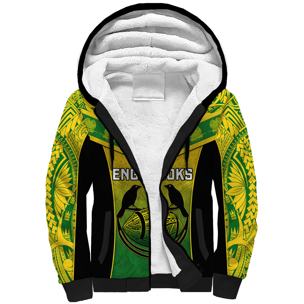 Papua New Guinea Rugby Sherpa Hoodie Enga Mioks PNG Polynesian Pattern LT14 Unisex Green - Polynesian Pride