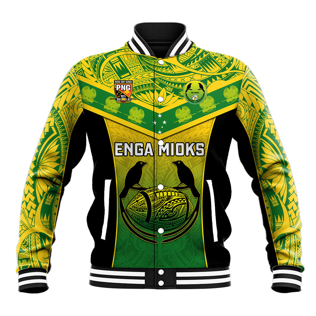 Custom Papua New Guinea Rugby Baseball Jacket Enga Mioks PNG Polynesian Pattern LT14 Unisex Green - Polynesian Pride