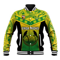 Custom Papua New Guinea Rugby Baseball Jacket Enga Mioks PNG Polynesian Pattern LT14 Unisex Green - Polynesian Pride