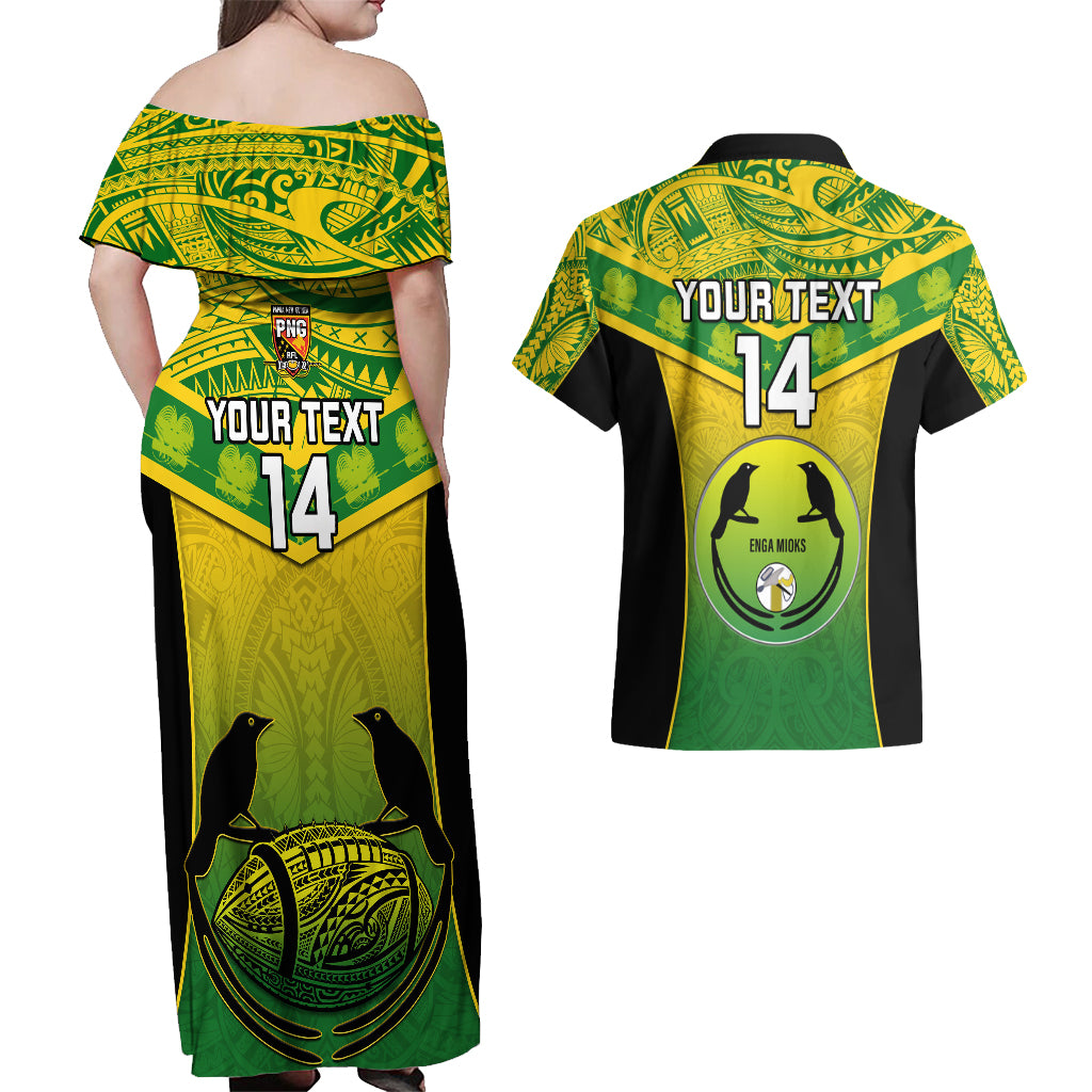 Custom Papua New Guinea Rugby Couples Matching Off Shoulder Maxi Dress and Hawaiian Shirt Enga Mioks PNG Polynesian Pattern LT14 - Polynesian Pride