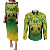 Custom Papua New Guinea Rugby Couples Matching Puletasi Dress and Long Sleeve Button Shirts Enga Mioks PNG Polynesian Pattern LT14 Green - Polynesian Pride