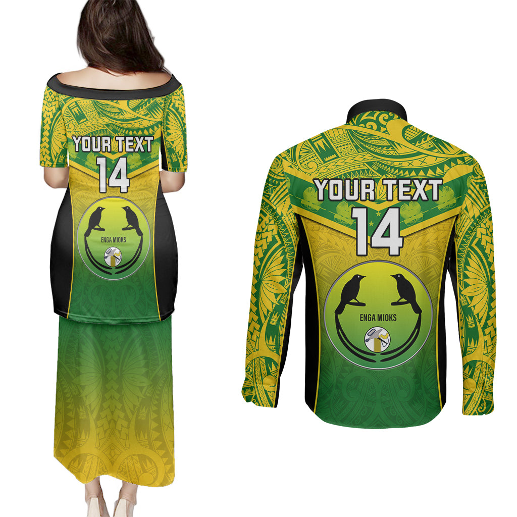 Custom Papua New Guinea Rugby Couples Matching Puletasi Dress and Long Sleeve Button Shirts Enga Mioks PNG Polynesian Pattern LT14 - Polynesian Pride
