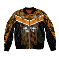 Papua New Guinea Rugby Bomber Jacket Lae Snax Tigers PNG Polynesian Pattern LT14 Unisex Orange - Polynesian Pride