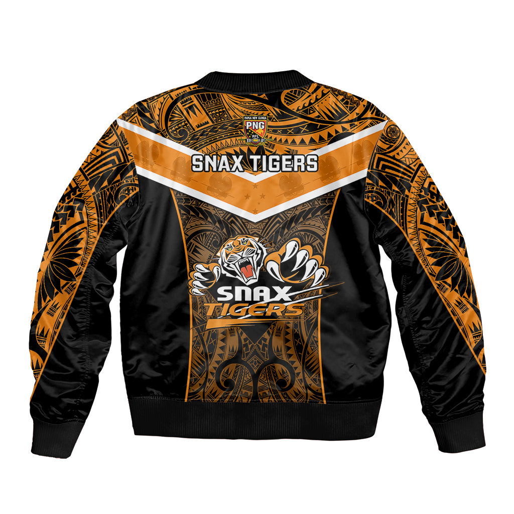 Papua New Guinea Rugby Sleeve Zip Bomber Jacket Lae Snax Tigers PNG Polynesian Pattern LT14 - Polynesian Pride