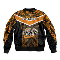 Papua New Guinea Rugby Sleeve Zip Bomber Jacket Lae Snax Tigers PNG Polynesian Pattern LT14 - Polynesian Pride