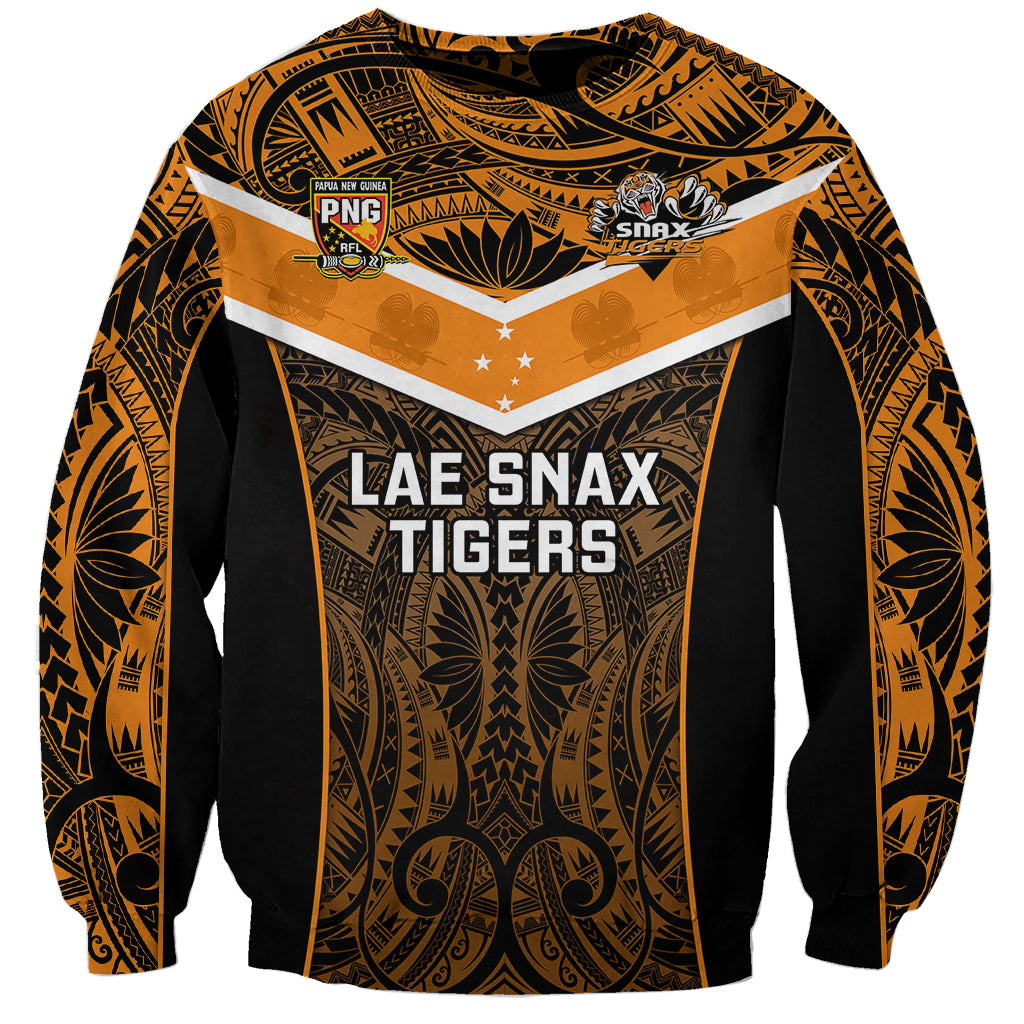 Papua New Guinea Rugby Sweatshirt Lae Snax Tigers PNG Polynesian Pattern LT14 Unisex Orange - Polynesian Pride