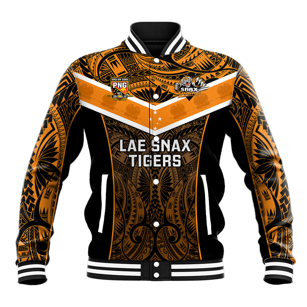 Custom Papua New Guinea Rugby Baseball Jacket Lae Snax Tigers PNG Polynesian Pattern LT14 Unisex Orange - Polynesian Pride