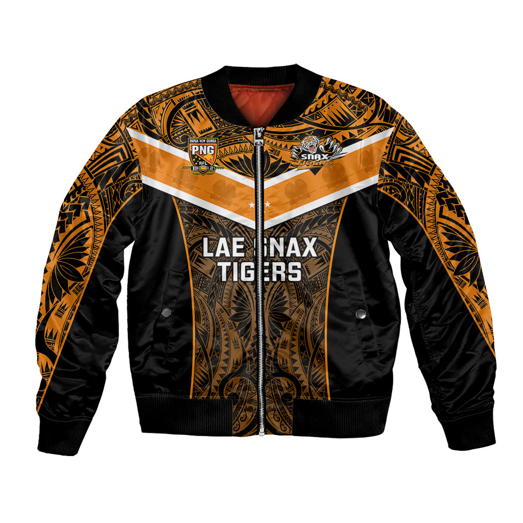 Custom Papua New Guinea Rugby Bomber Jacket Lae Snax Tigers PNG Polynesian Pattern LT14 Unisex Orange - Polynesian Pride