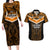 Custom Papua New Guinea Rugby Couples Matching Long Sleeve Bodycon Dress and Hawaiian Shirt Lae Snax Tigers PNG Polynesian Pattern LT14 Orange - Polynesian Pride