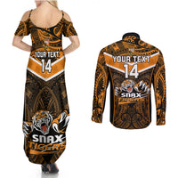 Custom Papua New Guinea Rugby Couples Matching Summer Maxi Dress and Long Sleeve Button Shirts Lae Snax Tigers PNG Polynesian Pattern LT14 - Polynesian Pride