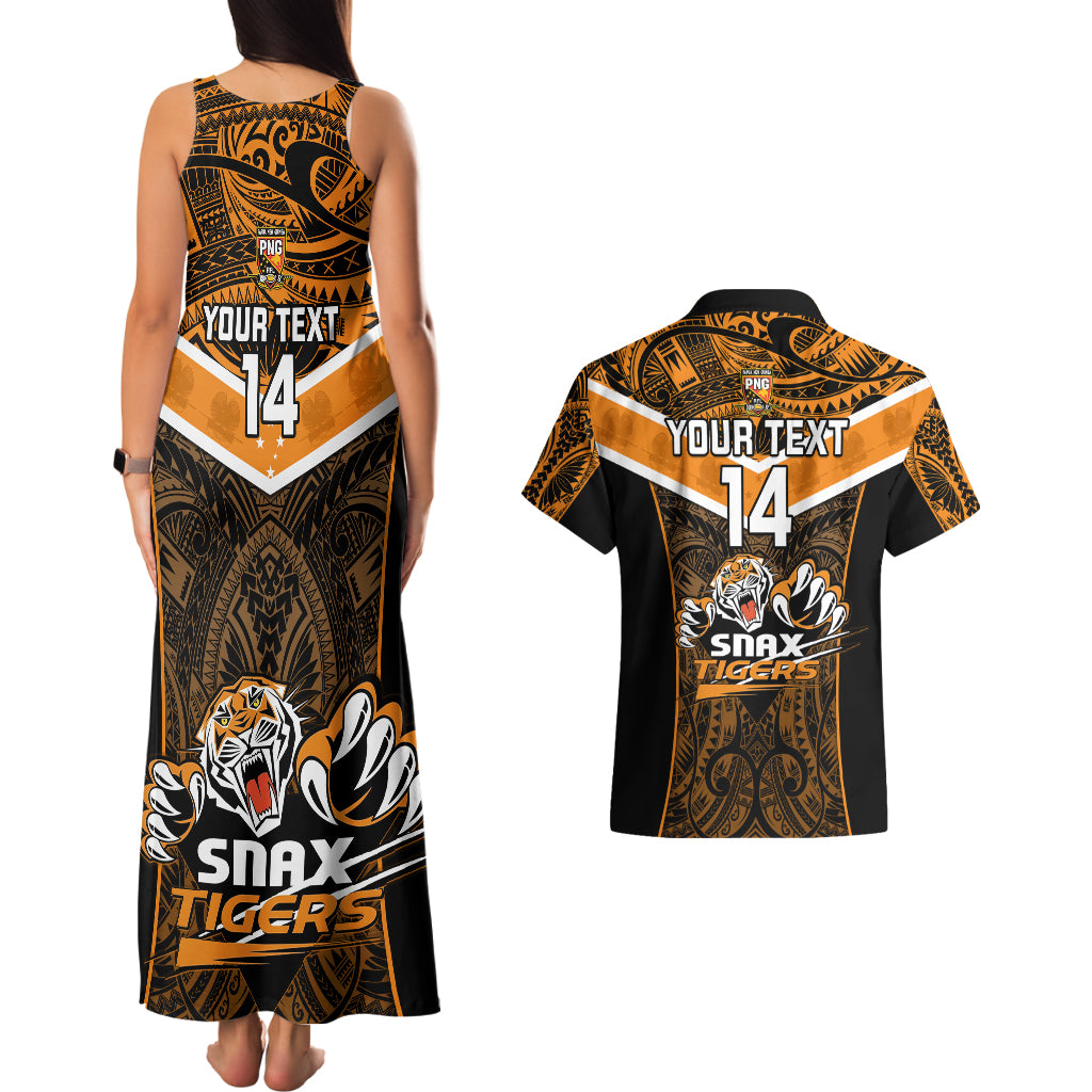 Custom Papua New Guinea Rugby Couples Matching Tank Maxi Dress And Hawaiian Shirt Lae Snax Tigers PNG Polynesian Pattern LT14 - Polynesian Pride