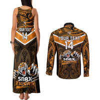 Custom Papua New Guinea Rugby Couples Matching Tank Maxi Dress and Long Sleeve Button Shirts Lae Snax Tigers PNG Polynesian Pattern LT14 - Polynesian Pride