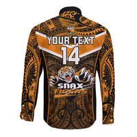 Custom Papua New Guinea Rugby Long Sleeve Button Shirt Lae Snax Tigers PNG Polynesian Pattern LT14 - Polynesian Pride