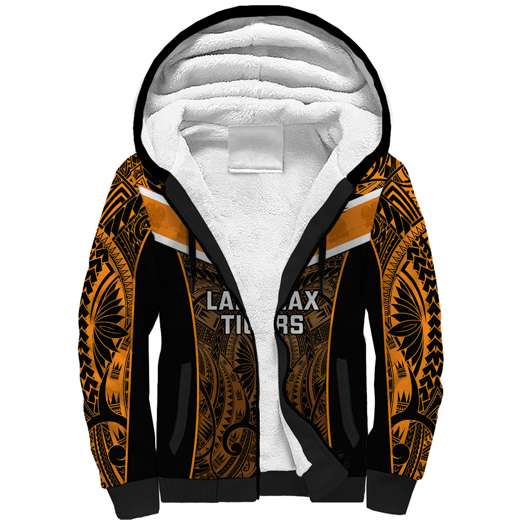 Custom Papua New Guinea Rugby Sherpa Hoodie Lae Snax Tigers PNG Polynesian Pattern LT14 Unisex Orange - Polynesian Pride