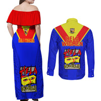 Papua New Guinea Rugby Couples Matching Off Shoulder Maxi Dress and Long Sleeve Button Shirts Hela Wigmen PNG Polynesian Pattern LT14 - Polynesian Pride