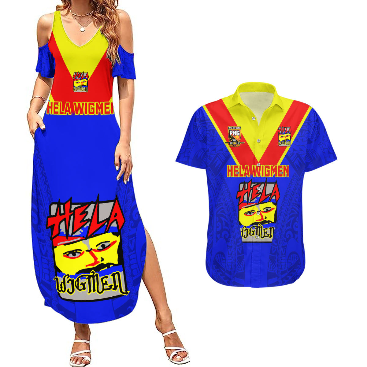 Papua New Guinea Rugby Couples Matching Summer Maxi Dress and Hawaiian Shirt Hela Wigmen PNG Polynesian Pattern LT14 Blue - Polynesian Pride