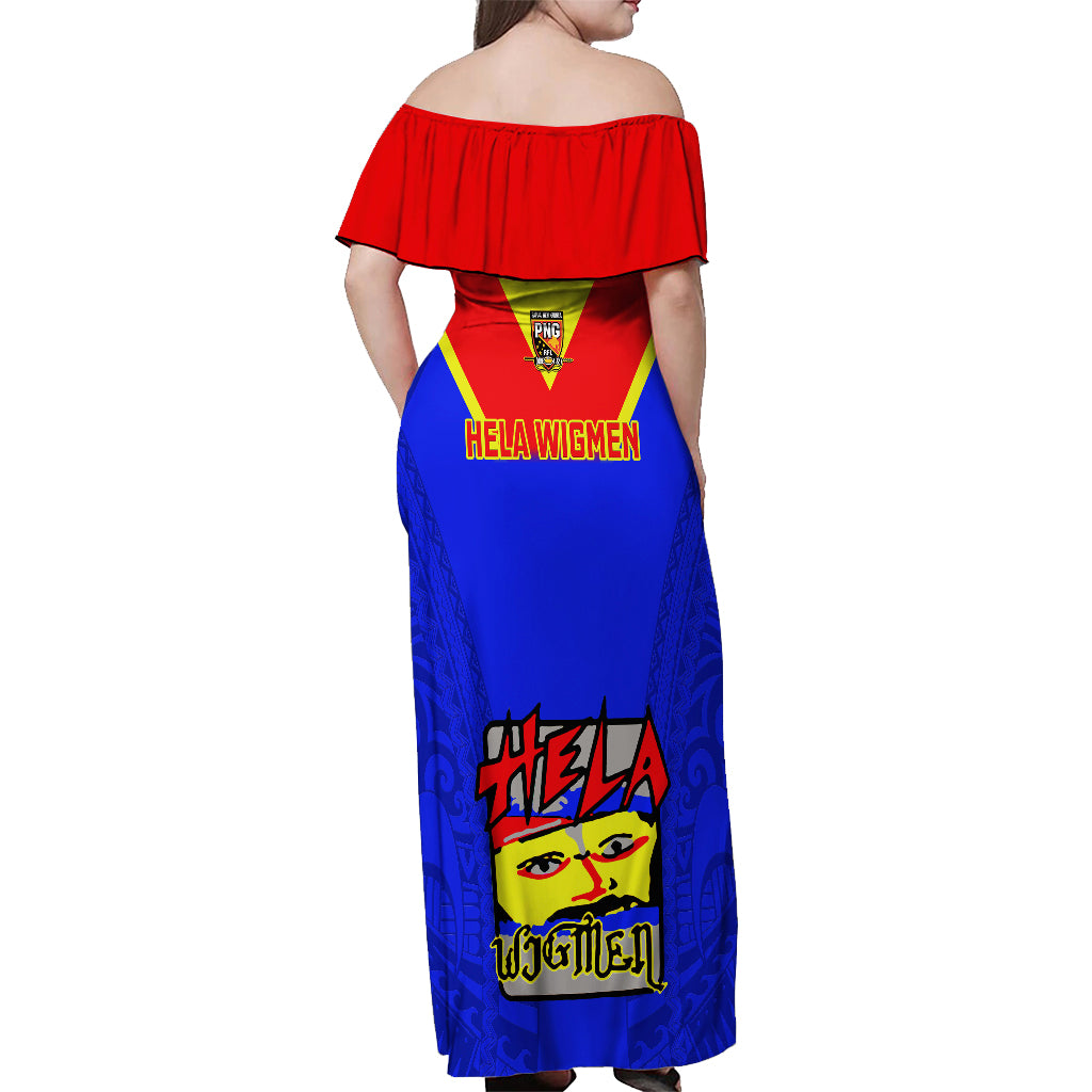 Papua New Guinea Rugby Off Shoulder Maxi Dress Hela Wigmen PNG Polynesian Pattern LT14 - Polynesian Pride