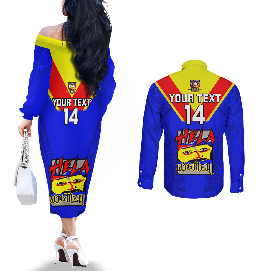 Custom Papua New Guinea Rugby Couples Matching Off The Shoulder Long Sleeve Dress and Long Sleeve Button Shirts Hela Wigmen PNG Polynesian Pattern LT14 - Polynesian Pride
