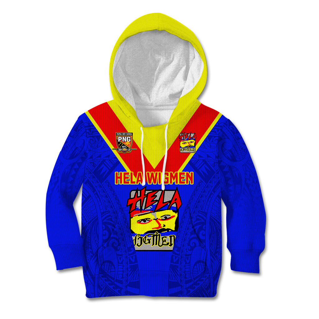 Custom Papua New Guinea Rugby Kid Hoodie Hela Wigmen PNG Polynesian Pattern LT14 Blue - Polynesian Pride