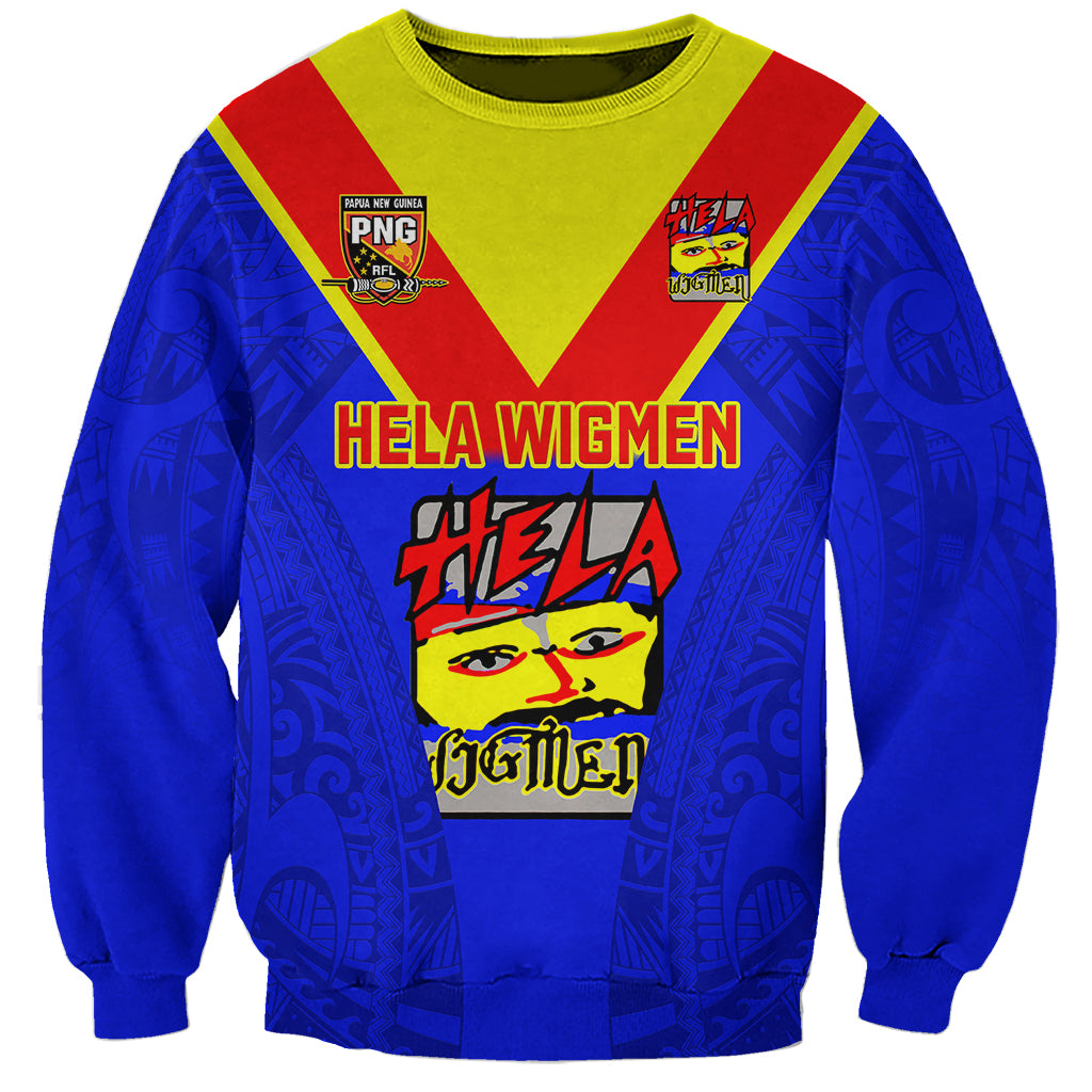 Custom Papua New Guinea Rugby Sweatshirt Hela Wigmen PNG Polynesian Pattern LT14 Unisex Blue - Polynesian Pride