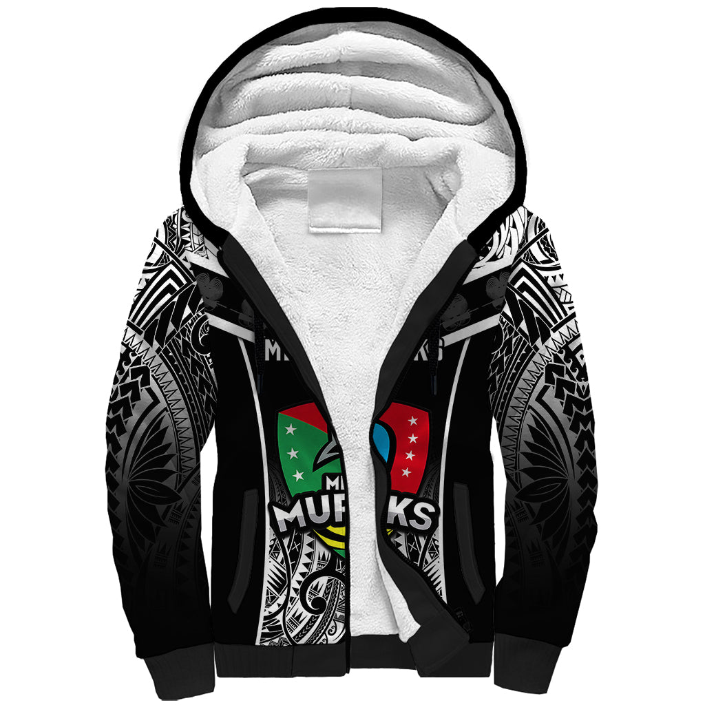 Custom Papua New Guinea Rugby Sherpa Hoodie Mendi Muruks PNG Polynesian Pattern LT14 Unisex Black - Polynesian Pride