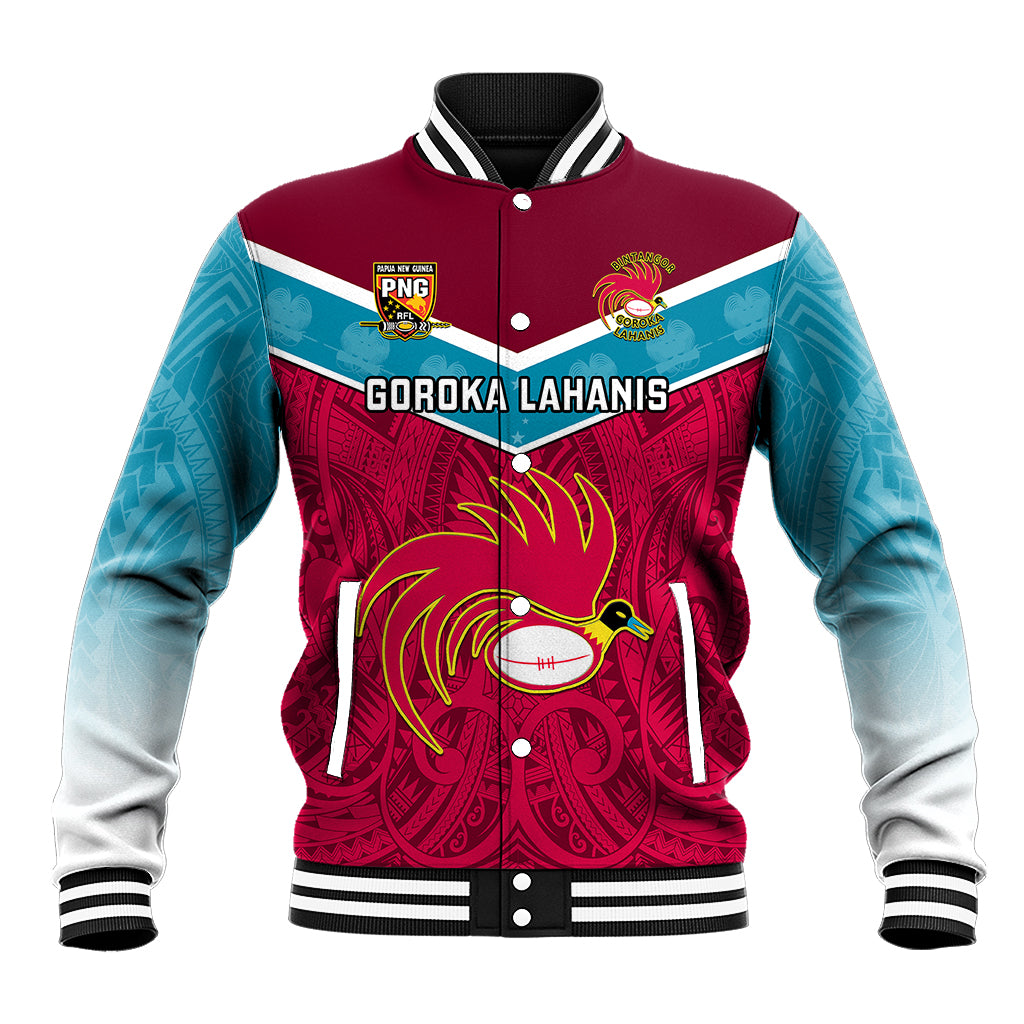Custom Papua New Guinea Rugby Baseball Jacket Goroka Lahanis PNG Polynesian Pattern LT14 Unisex Red - Polynesian Pride