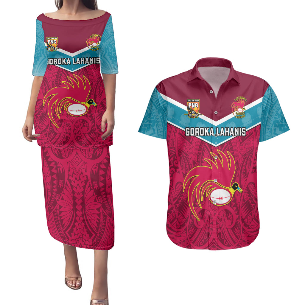Custom Papua New Guinea Rugby Couples Matching Puletasi Dress and Hawaiian Shirt Goroka Lahanis PNG Polynesian Pattern LT14 Red - Polynesian Pride