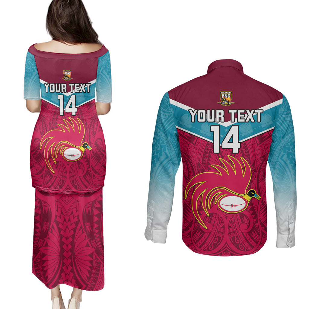 Custom Papua New Guinea Rugby Couples Matching Puletasi Dress and Long Sleeve Button Shirts Goroka Lahanis PNG Polynesian Pattern LT14 - Polynesian Pride