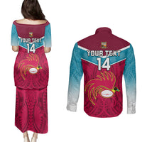 Custom Papua New Guinea Rugby Couples Matching Puletasi Dress and Long Sleeve Button Shirts Goroka Lahanis PNG Polynesian Pattern LT14 - Polynesian Pride