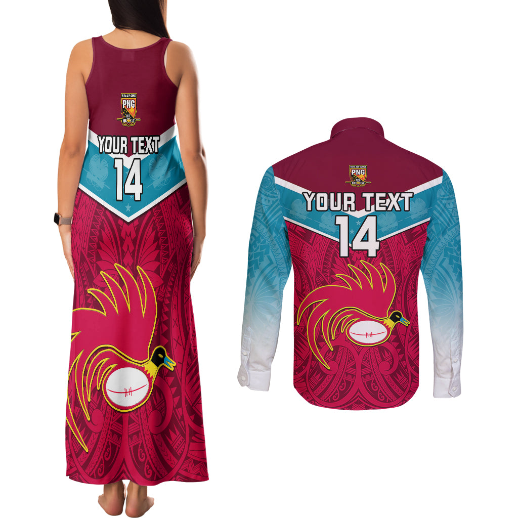 Custom Papua New Guinea Rugby Couples Matching Tank Maxi Dress and Long Sleeve Button Shirts Goroka Lahanis PNG Polynesian Pattern LT14 - Polynesian Pride