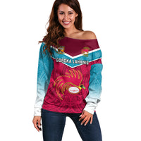 Custom Papua New Guinea Rugby Off Shoulder Sweater Goroka Lahanis PNG Polynesian Pattern LT14 Women Red - Polynesian Pride