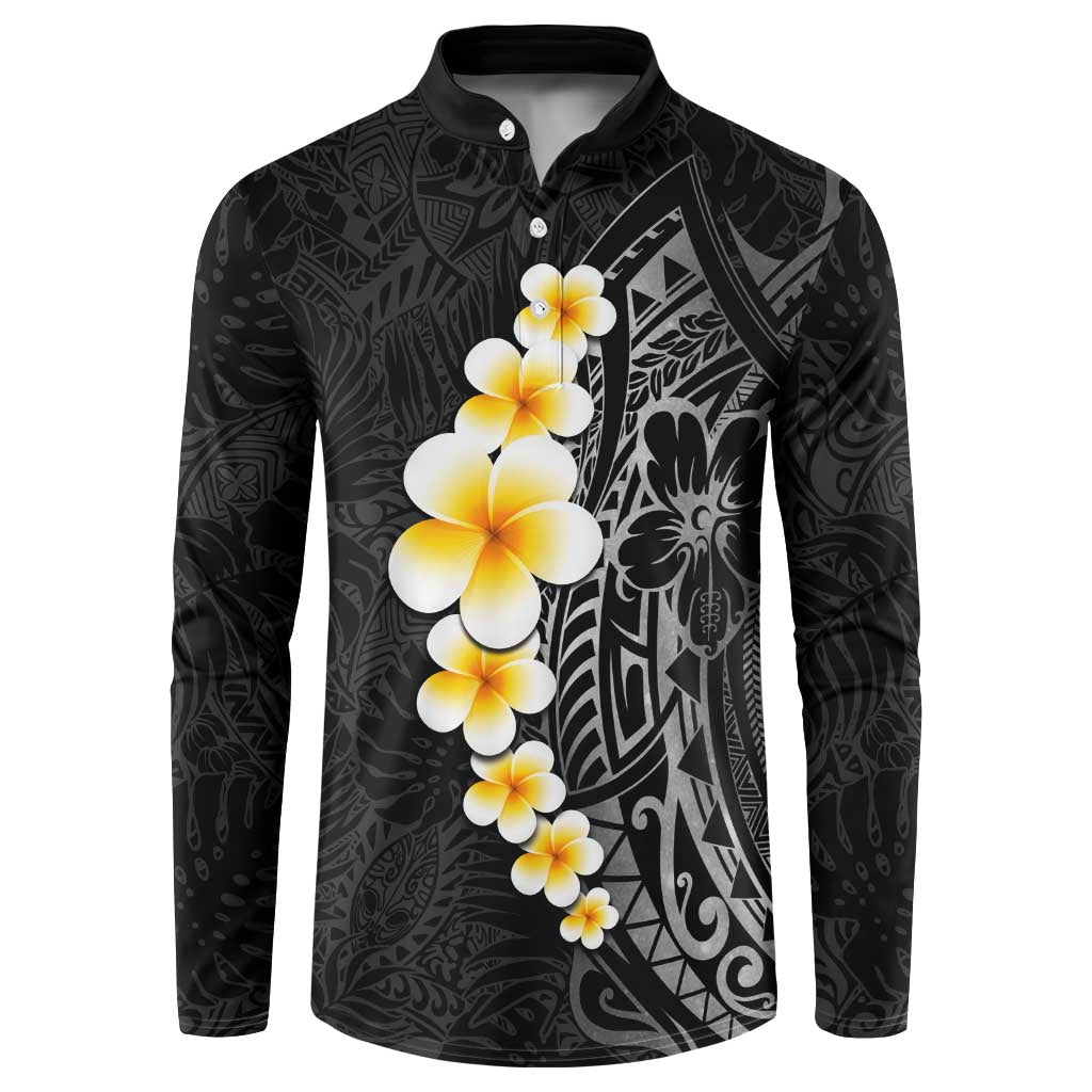 Black Tropical Plumeria With Galaxy Polynesian Art Button Sweatshirt