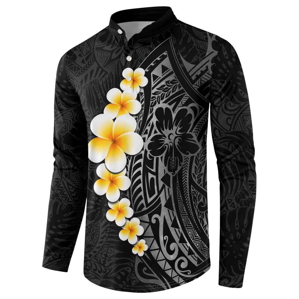 Black Tropical Plumeria With Galaxy Polynesian Art Button Sweatshirt