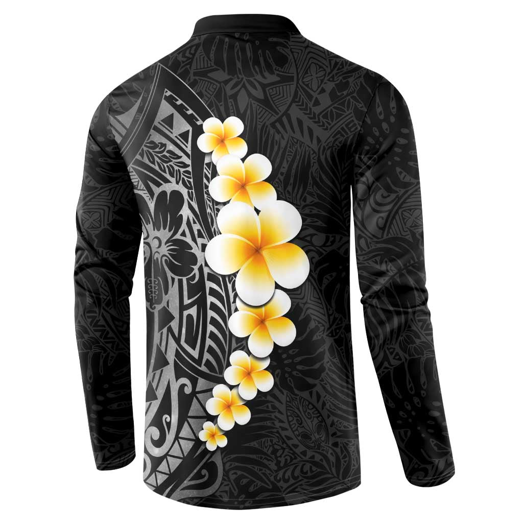 Black Tropical Plumeria With Galaxy Polynesian Art Button Sweatshirt