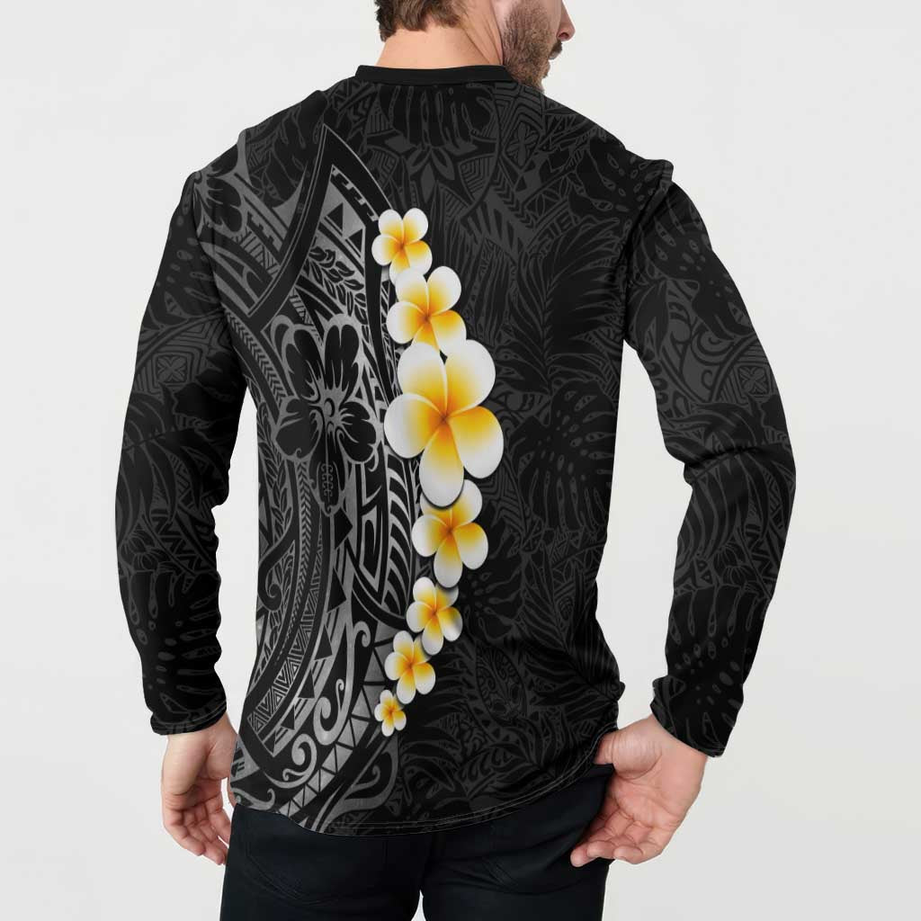 Black Tropical Plumeria With Galaxy Polynesian Art Button Sweatshirt