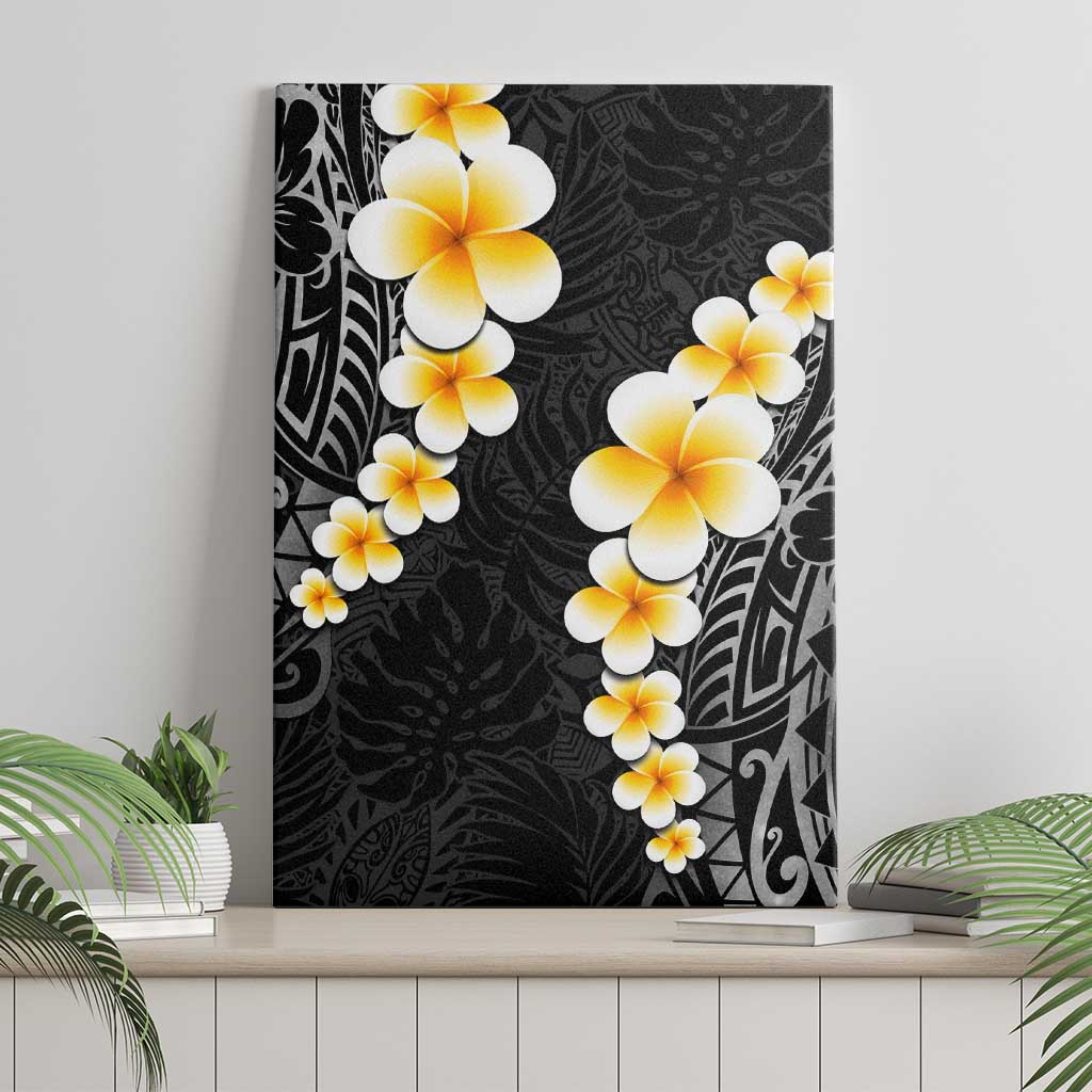 Black Tropical Plumeria With Galaxy Polynesian Art Canvas Wall Art