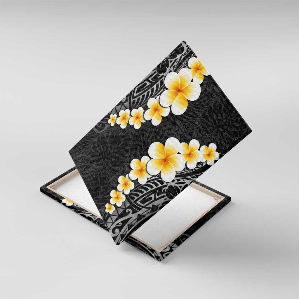 Black Tropical Plumeria With Galaxy Polynesian Art Canvas Wall Art