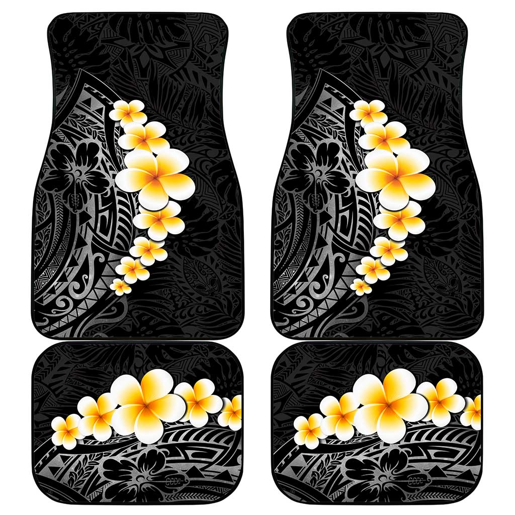 Black Tropical Plumeria With Galaxy Polynesian Art Car Mats