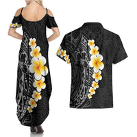 Black Tropical Plumeria With Galaxy Polynesian Art Couples Matching Summer Maxi Dress and Hawaiian Shirt LT14 - Polynesian Pride