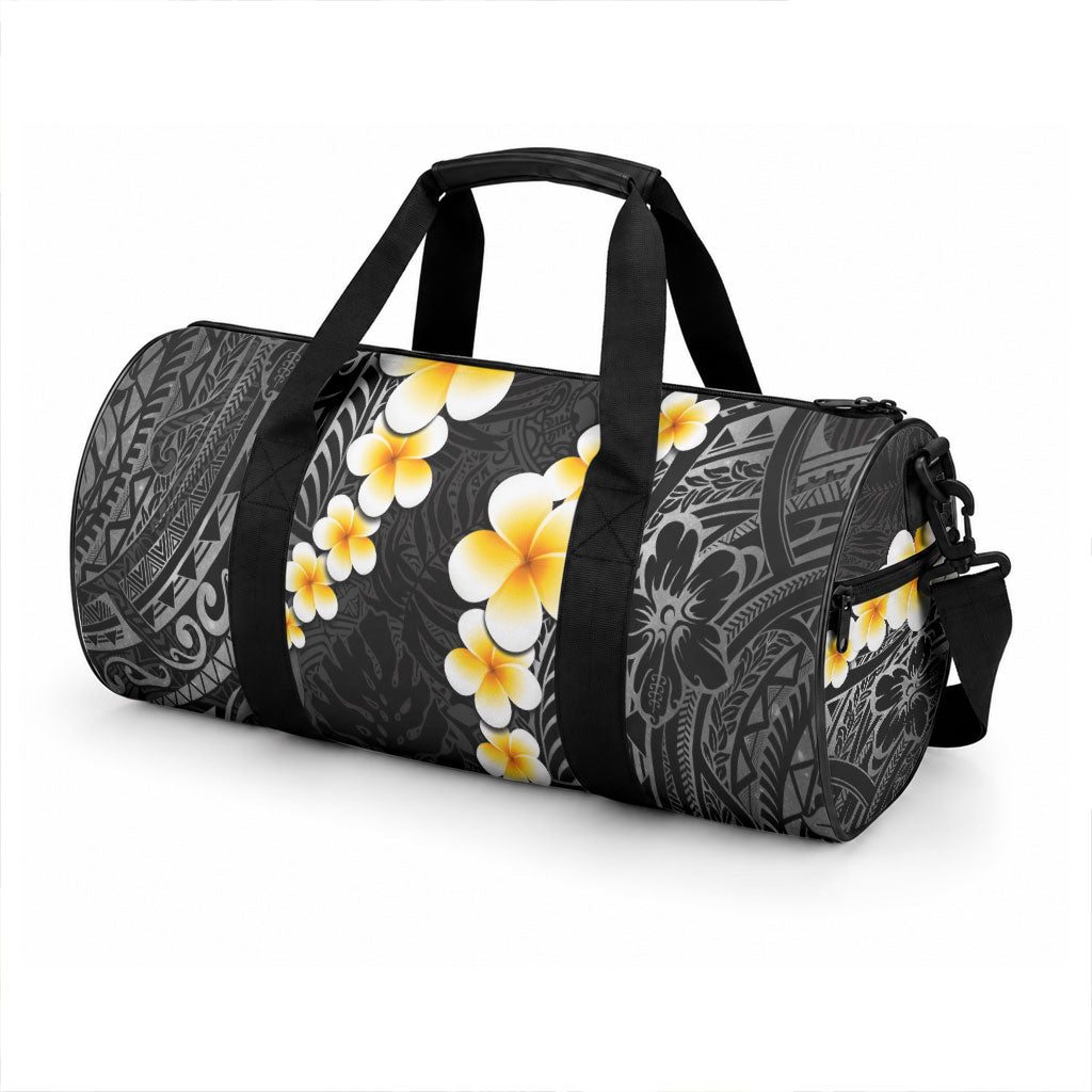 Black Tropical Plumeria With Galaxy Polynesian Art Duffle Bag