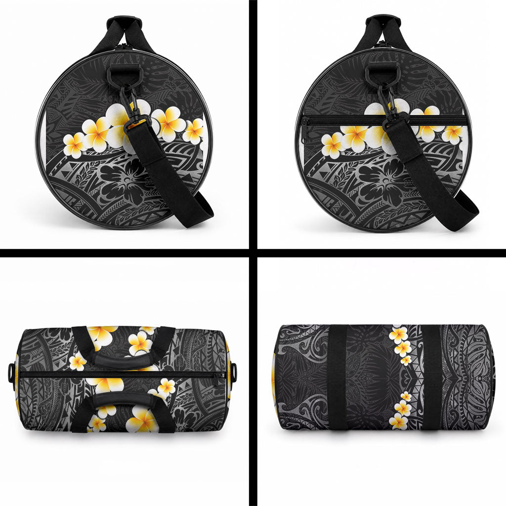Black Tropical Plumeria With Galaxy Polynesian Art Duffle Bag