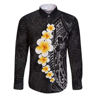Black Tropical Plumeria With Galaxy Polynesian Art Family Matching Mermaid Dress and Hawaiian Shirt LT14 Dad's Shirt - Long Sleeve Black - Polynesian Pride