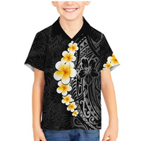 Black Tropical Plumeria With Galaxy Polynesian Art Family Matching Mermaid Dress and Hawaiian Shirt LT14 Son's Shirt Black - Polynesian Pride