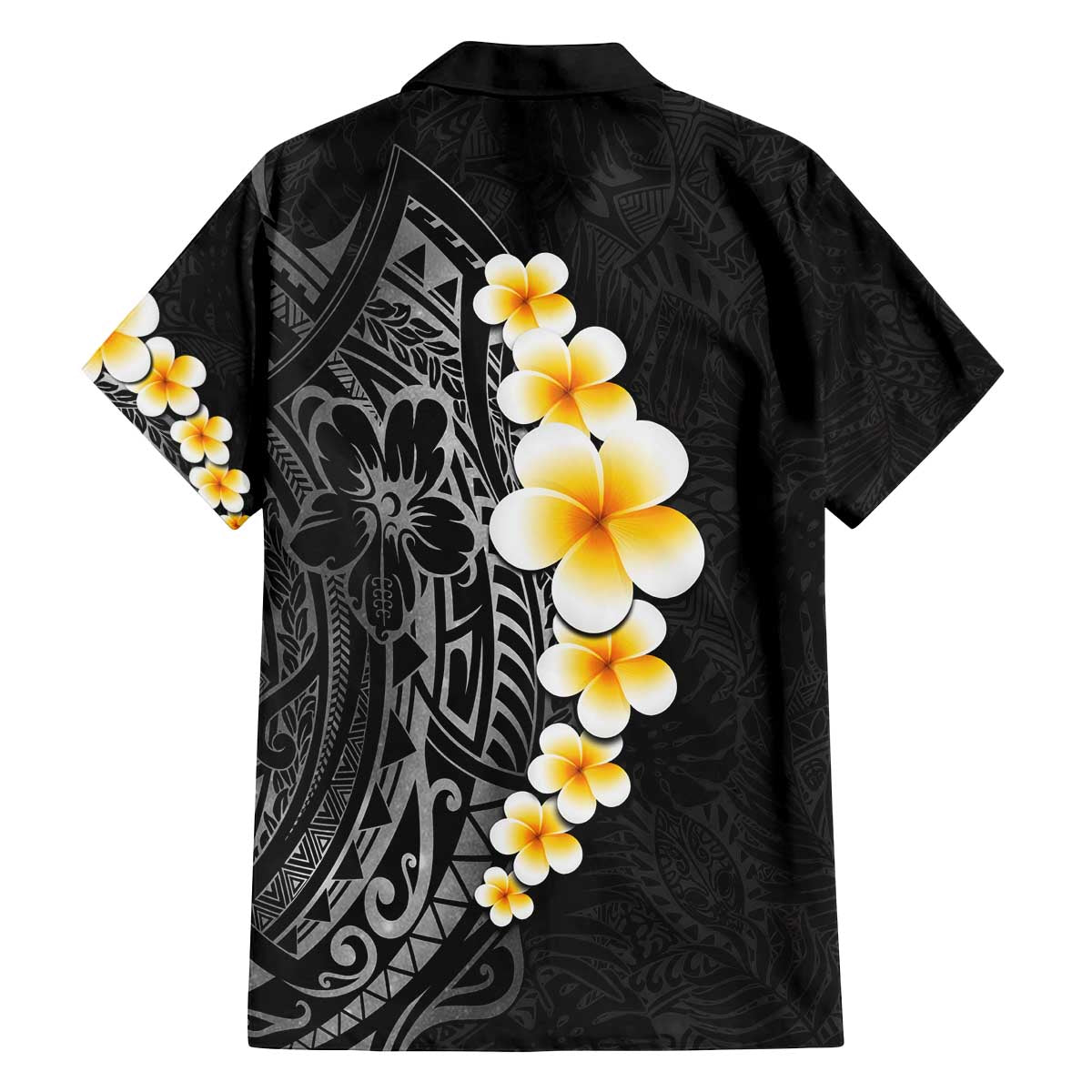 Black Tropical Plumeria With Galaxy Polynesian Art Family Matching Puletasi and Hawaiian Shirt